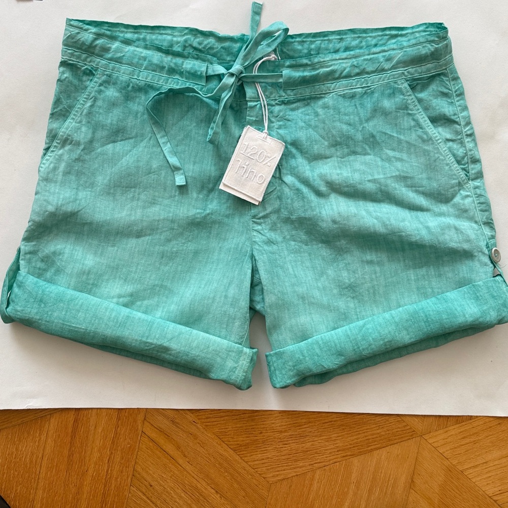 NWT Auth 120% LINO linen turquoise SHORTS/ Bermuda shorts sz M-10/12- 46 ITALY
